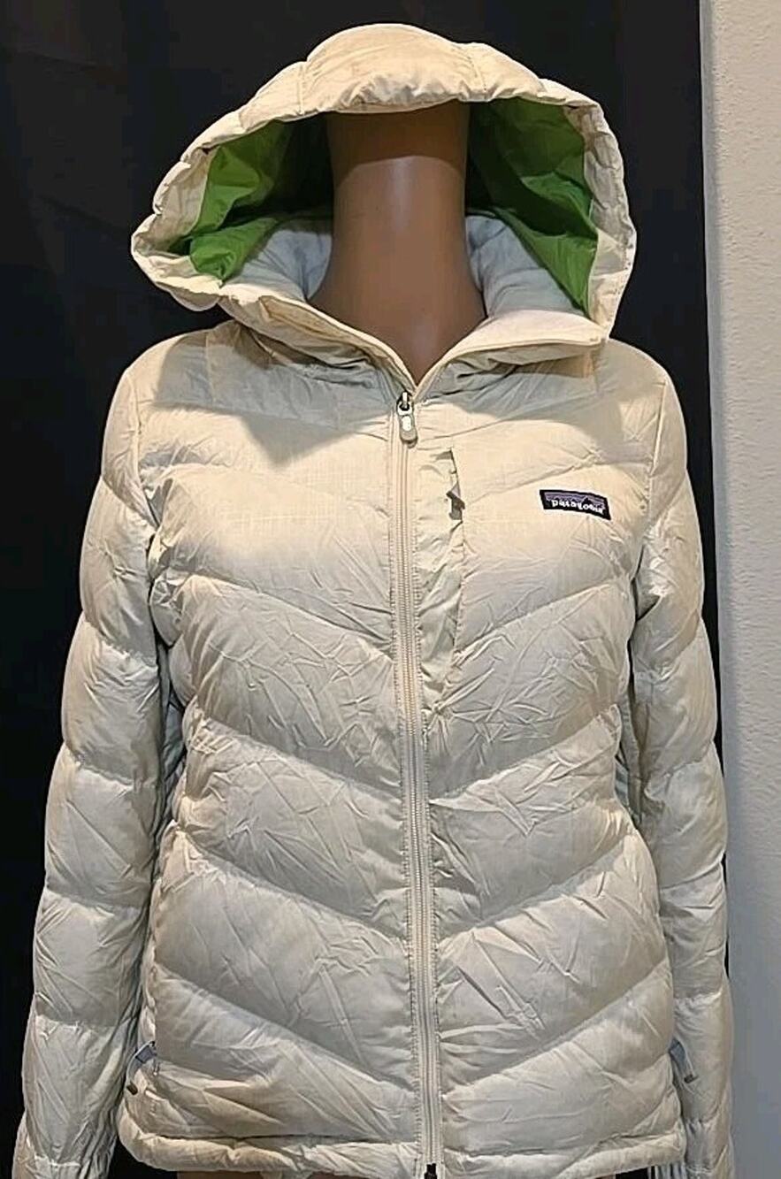 Patagonia Pipe Down Jacket Womens Small White Hooded Puffer Coat 30550 Flaws